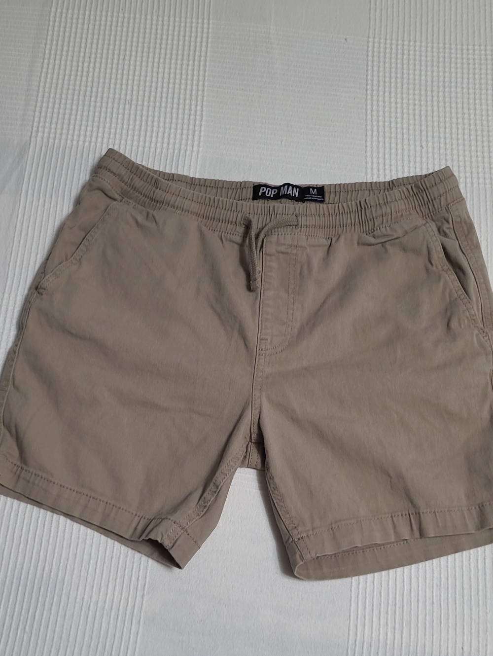 POP MAN Men's Khaki Drawstring Shorts - Medium - 98% Cotton / 2% Spandex